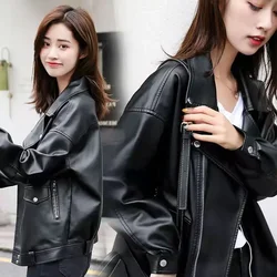 Faux Leather Jacket Women Casual PU Loose Motorcycle Jacket Female Streetwear Oversized Coat Korean Chic New Spring streetwear
