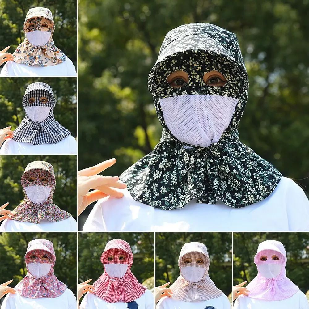 Outdoor Floral Tea Picking Cap Anti-UV Wide Brim Sunscreen Hat Full Wrap Breathable Fisherman Hat Summer