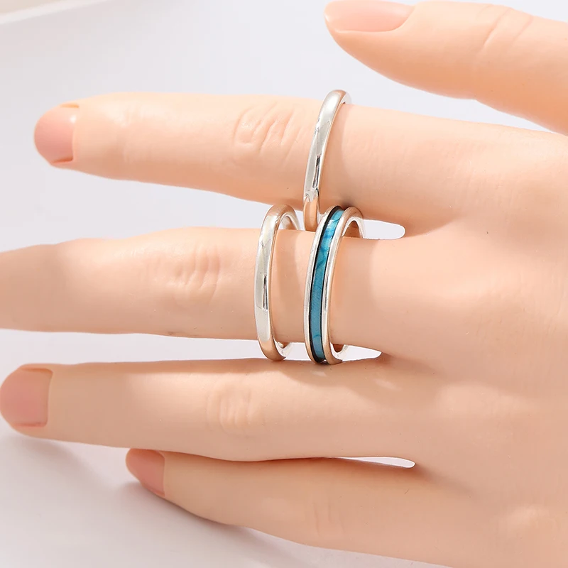 Vintage handgeschnitztes Damen-Ringset aus silberfarbenem Metall für den täglichen Gebrauch, Partyschmuck, Jubiläumsgeschenk. – Detail 4