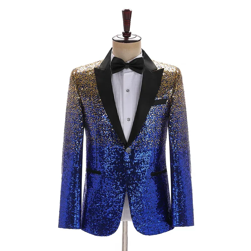 

Men Gradient Color Shiny Sequin Blazer Jacket Slim Fit Shawl Lapel Suit Men Luxury Weddins Party Dinner Dress Tuxedo Blazers 3XL