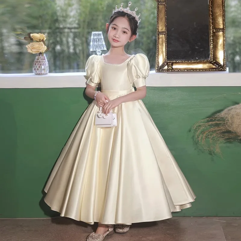 

Satin Children's Dress2025Flower Girl Birthday Princess Dress Little Girl Piano Performance Costume Host Performance Dress