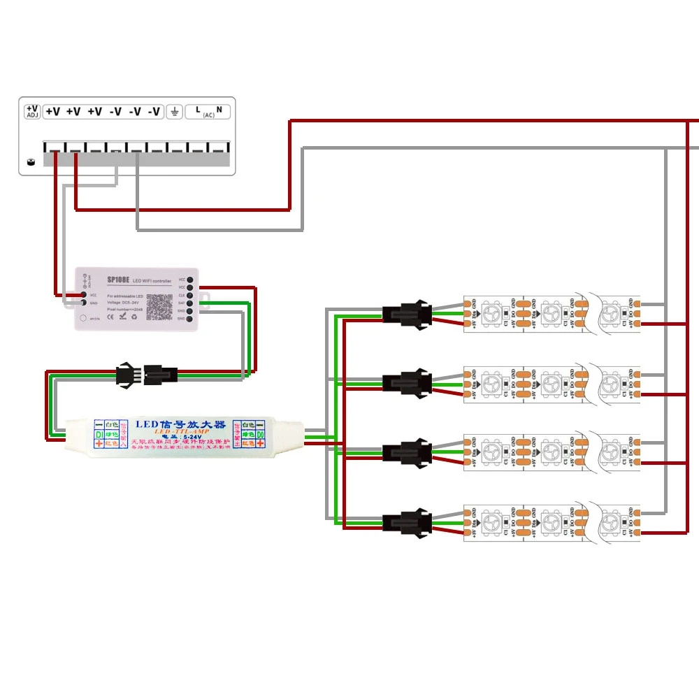 MINI repetidor amplificador de señal LED TTL para WS2812B, WS2811, SK6812, módulo de cadena de tira de LED RGBIC direccionable de 3 pines, 1 a 4/8