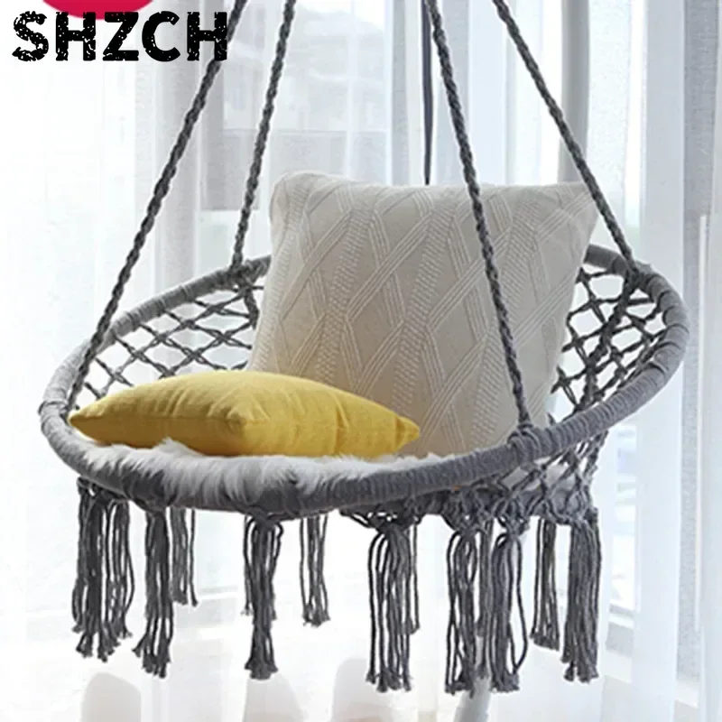 Premium Quality Patio Swing with Cotton Rope Metal Frame Cozy Nordic Style Hanging Lounger Swing Chair Outdoor Hammock Chair
