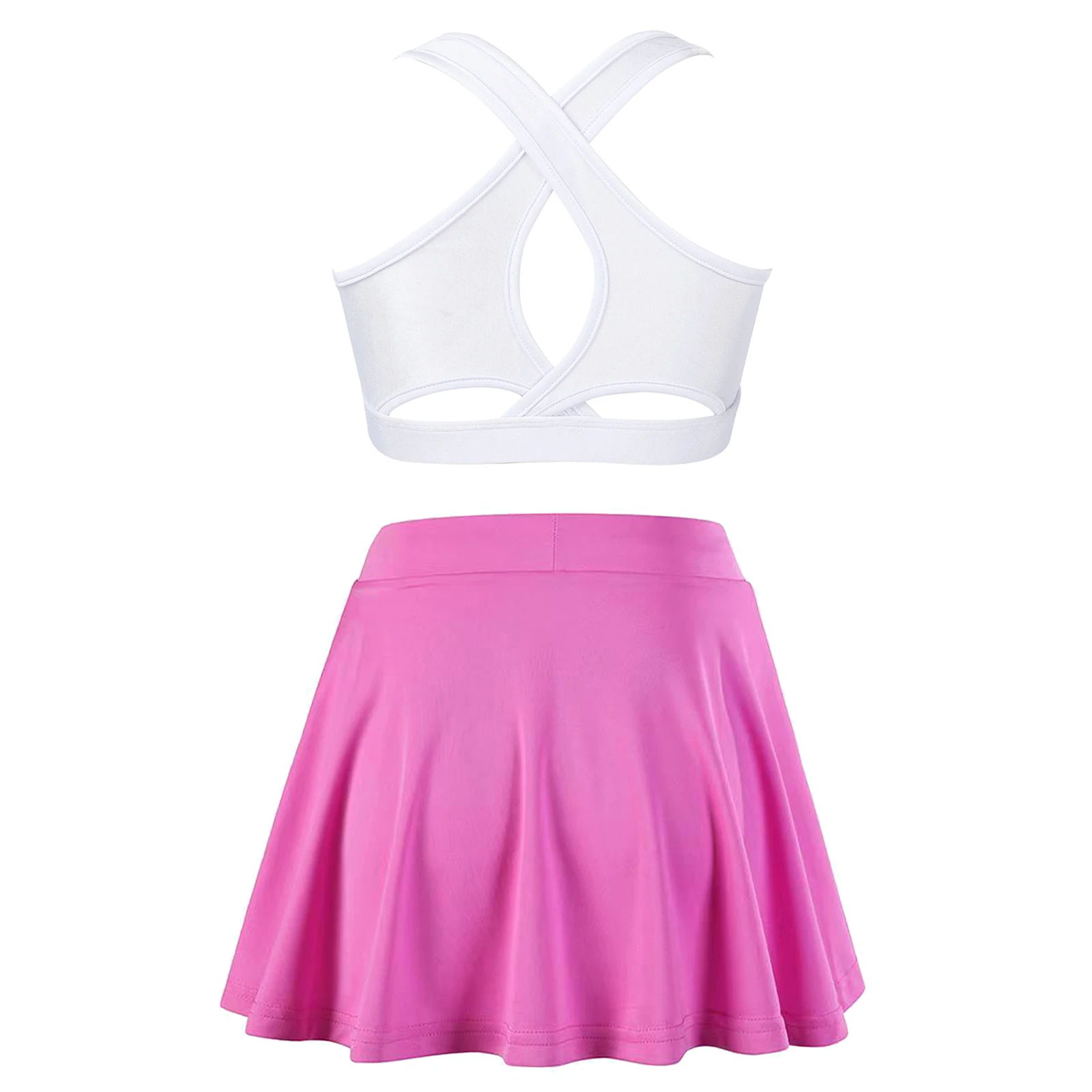 Kids Girls Sleeveless Crop Top Pleated Skort Skirt Sports Suits Tracksuits Child Two Pieces Sportswear for Tennis Workout Outfit