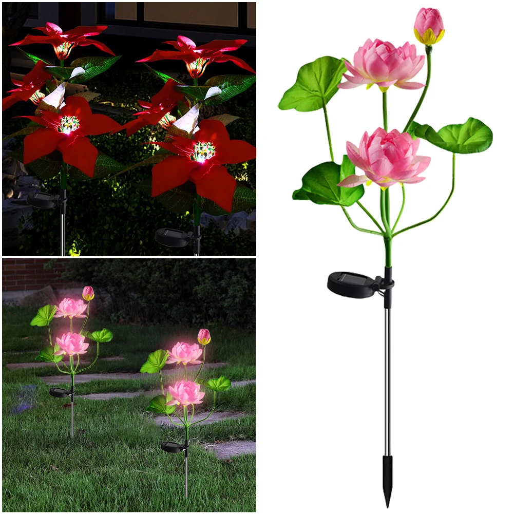 

2 Pack Solar Lotus Flower Lights Waterproof LED Solar Decorative Lights Simulation Poinsettia Lotus LED Light for Outdoor Decor