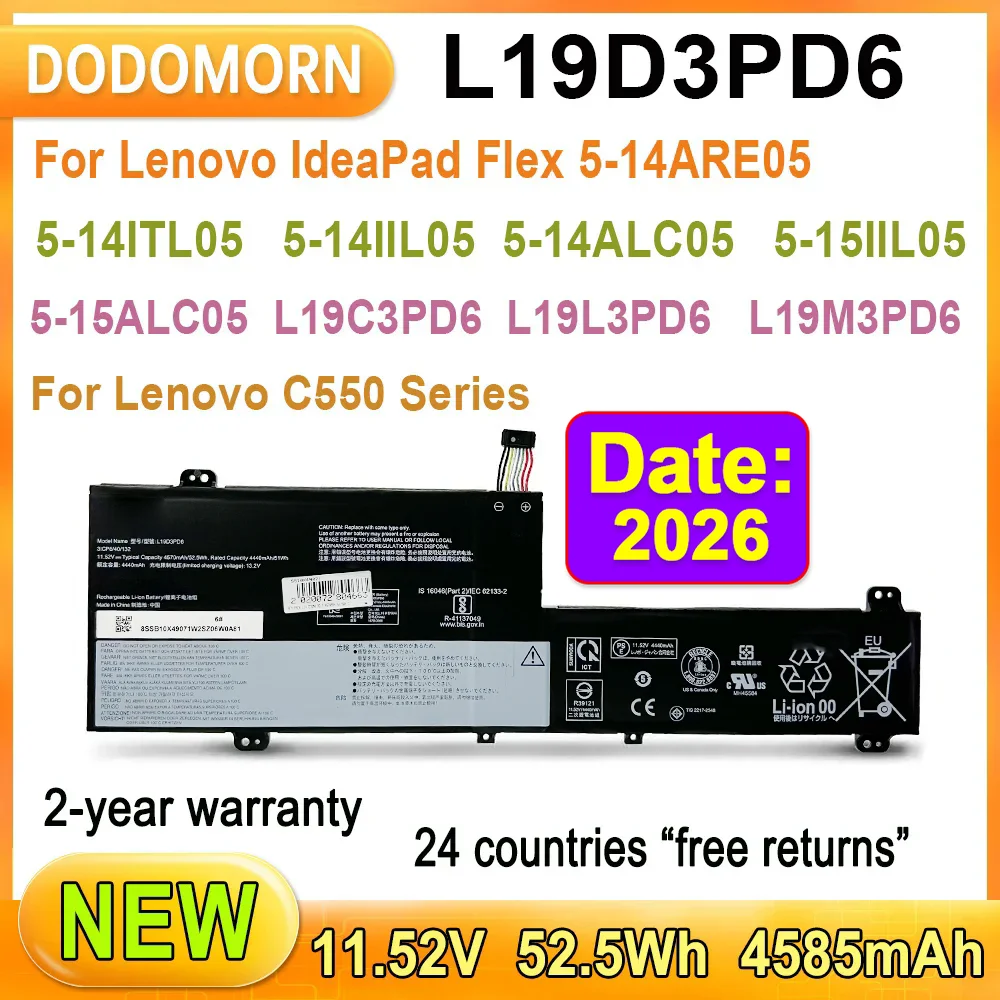 New L19C3PD6 L19D3PD6 Laptop Battery For Lenovo IdeaPad Flex 5-14ARE05-82DF/81X2 5-14ITL05-82HS 5-14IIL05-81WS Series 52.5Wh
