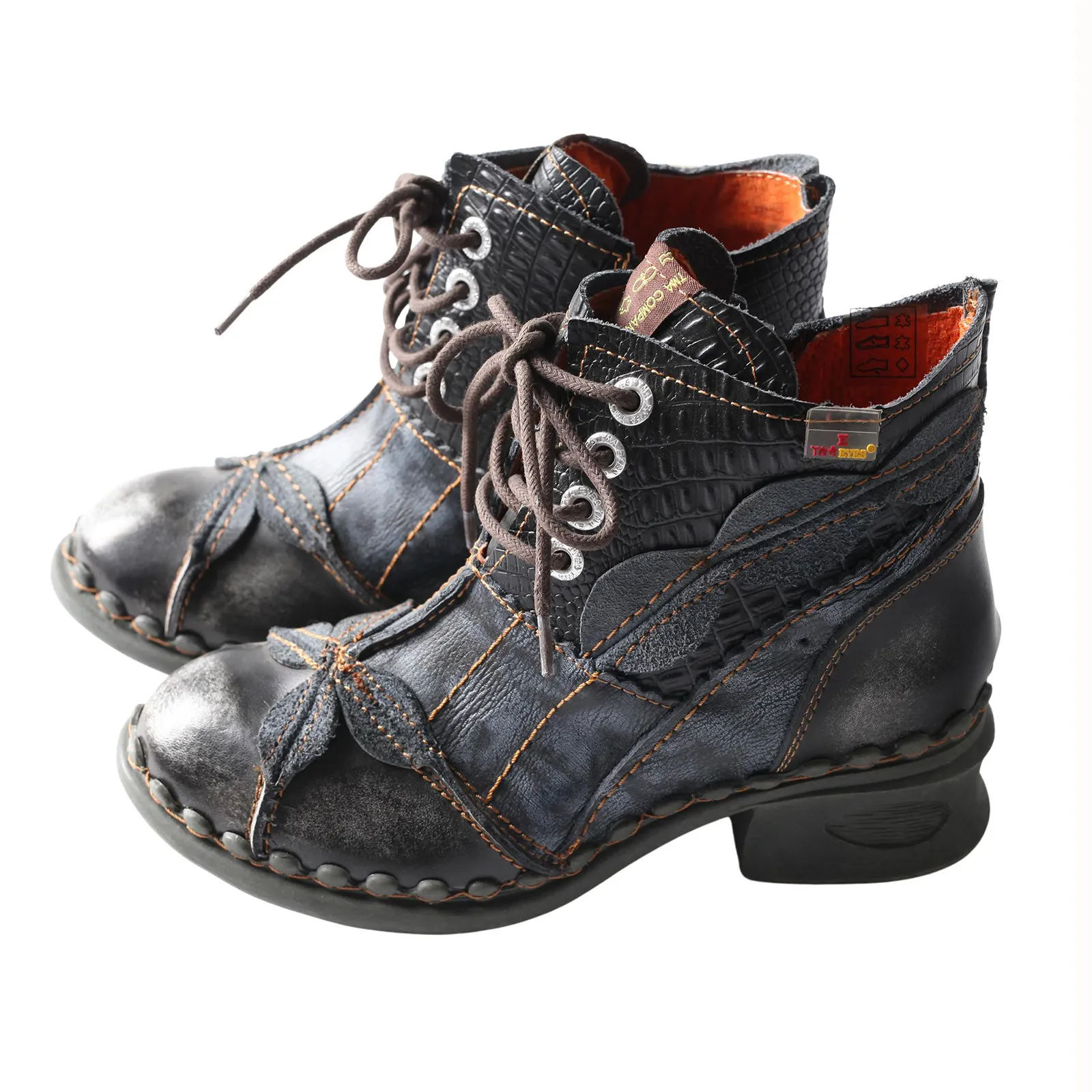Y2K Vintage Women Washed PU Leather Oxford Ankle Boots, Lace‑Up Retro Niche Fashion Short Boots Daily Streetwear Casual Footwear