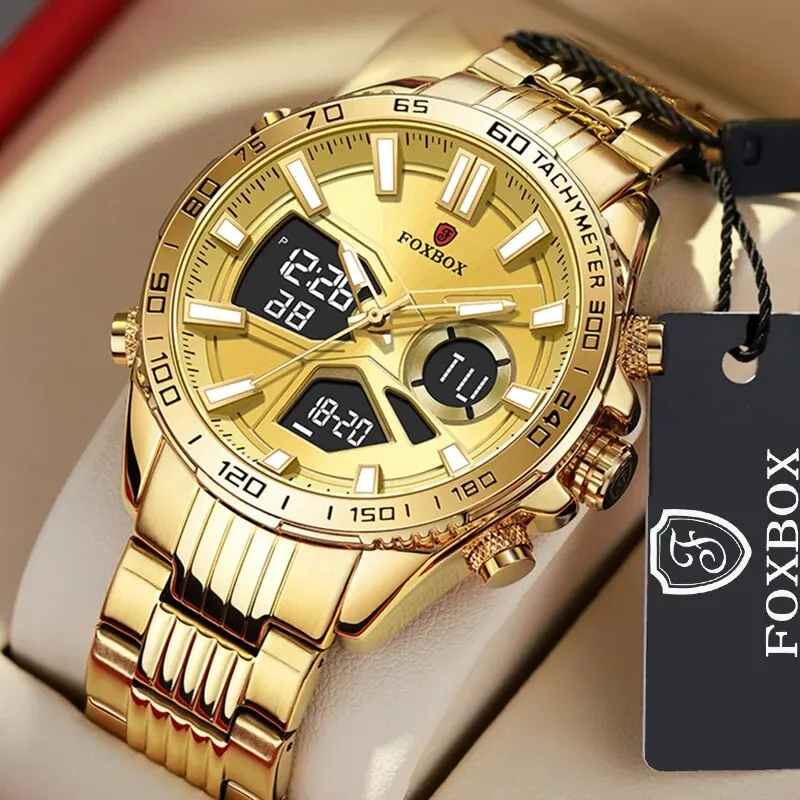 Top Luxury Brand Mens Sport Watch Gold Quartz LED Clock Men Waterproof Wrist Watch Male Military Watches Relogio Masculino+BOX