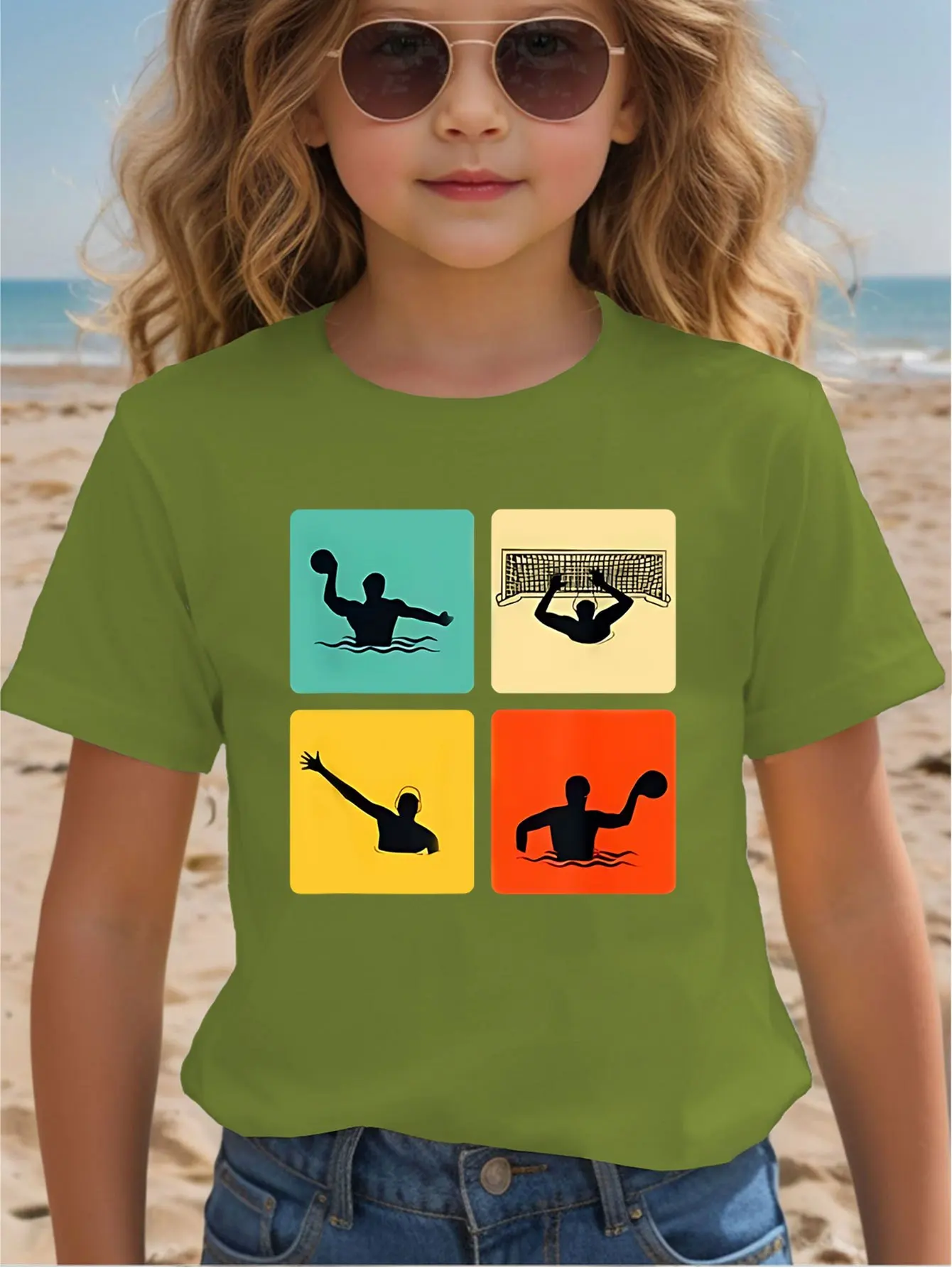 Water Sports Silhouette Print Kids T Shirt Boys Girls Parent Child Matching Short Sleeve Casual Breathable Family Fashion Tees