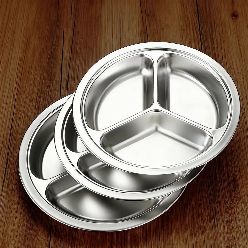 قطعة واحدة من أدوات المائدة المصنوعة من الفولاذ المقاوم للصدأ مقسمة إلى شبكات، أطباق الوجبات السريعة، أطباق طلاب المدارس، مقصف الموظفين، أطباق المطاعم #1