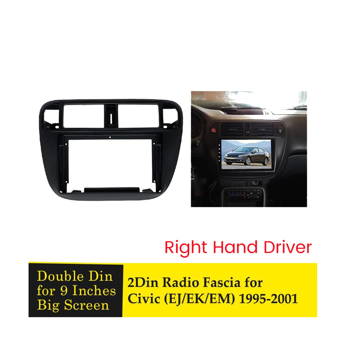 9 Inch 2 Din Car Stereo Radio Fascia for Honda Civic(EJ/EK/EM) 1995-2001 Video MP5 Player Panel Frame Dash Mount Kit RHD