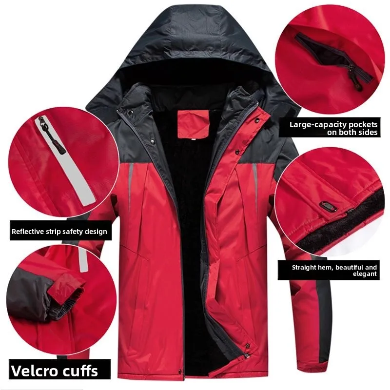 Reflective strip velvet thickened orange tooling men's autumn and winter warm jacket wear-resistant and dirt-resistant overalls view 2