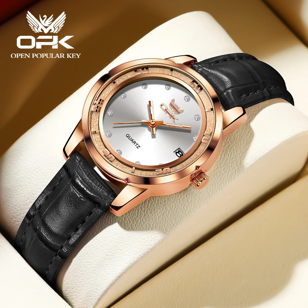 

OPK Quartz Women's Watch Fashion Luxury Brand Waterproof Luminous Elegant Leather Strap Simple and Exquisite Women's Watch 6013