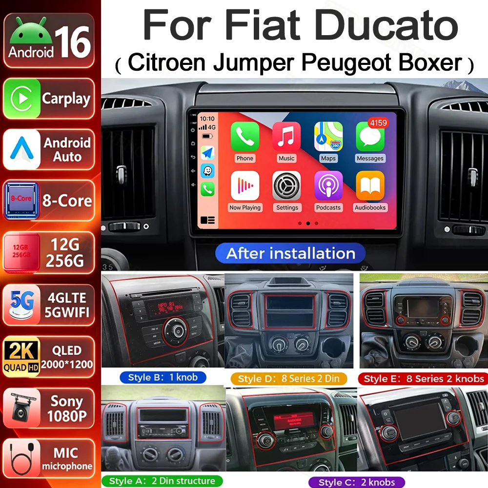 Android 16 For Fiat Ducato 2005-2023 Citroen Jumper Peugeot Boxer 2011-2015 Auto Carplay 2 Din Autoradio Multimedia 4G Car Radio