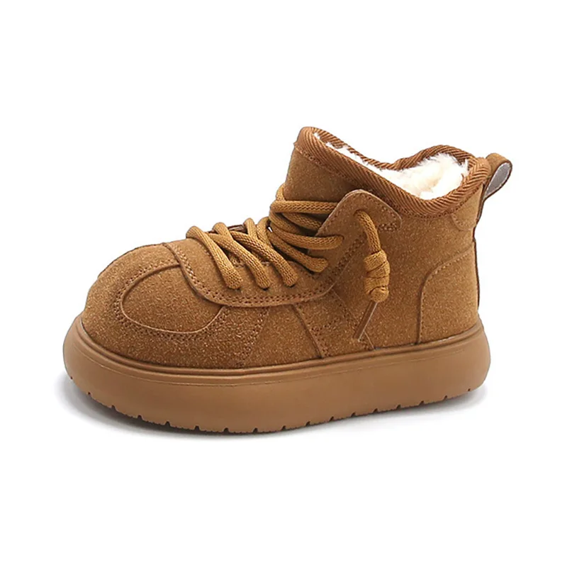 

Новая зимняя коллекция 2024, детские однотонные зимние ботинки унисекс с противоскользящим дизайном, обувь для девочек на флисовой подкладке