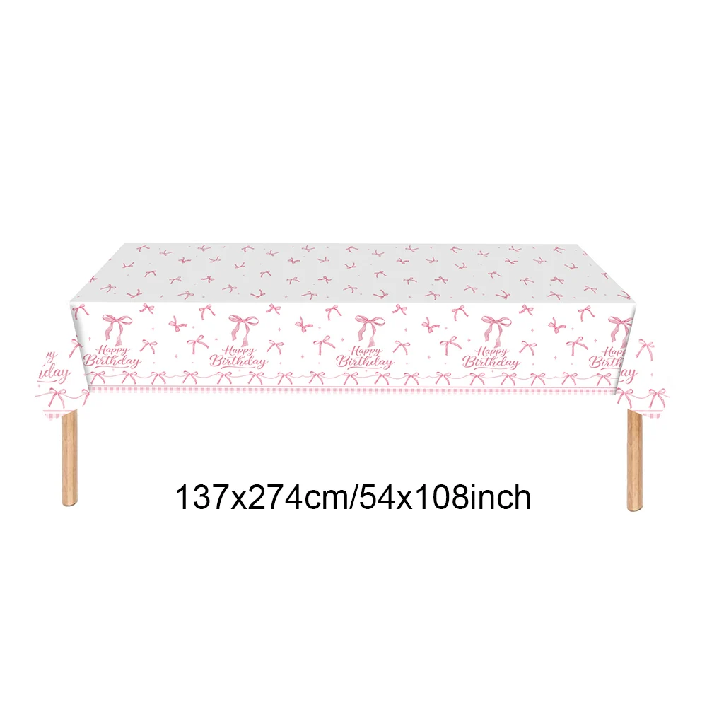 1–5 Stück rosa Schleife Tischdecke Schleife Thema Einweg-Kunststoff-Tischdecke Schleife Geburtstagsdekoration für Mädchen Braut Babyparty Bachelorette – Detail 2