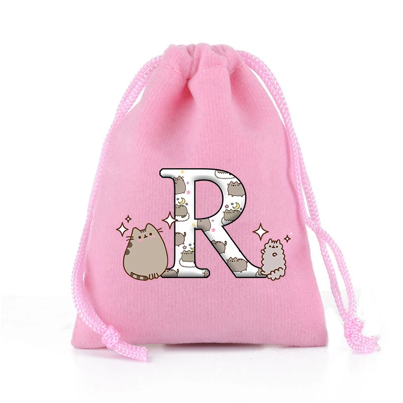 Pusheens borsa con coulisse in peluche Anime Cartoon Letter Printed Candy Storage Bags Cute Kawaii Clothing Pouch Kawaii regali di compleanno