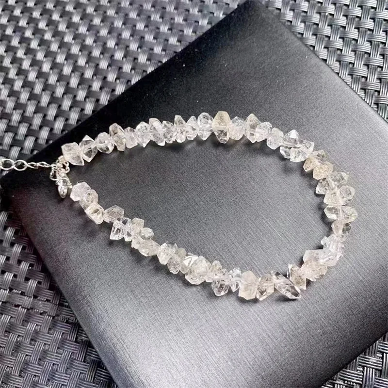 Natural Herkimer Diamond Bracelet Metal Chain Crystal Reiki Healing Stone Fashion Jewelry Gift For Women