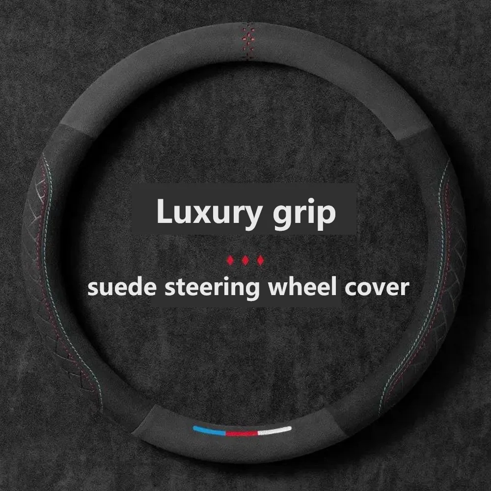 Anti‑Slip Sweat‑Absorbing Ultra‑Thin Embossed Plush‑Suede Car Steering Wheel Cover, All‑Season Universal Auto Accessories
