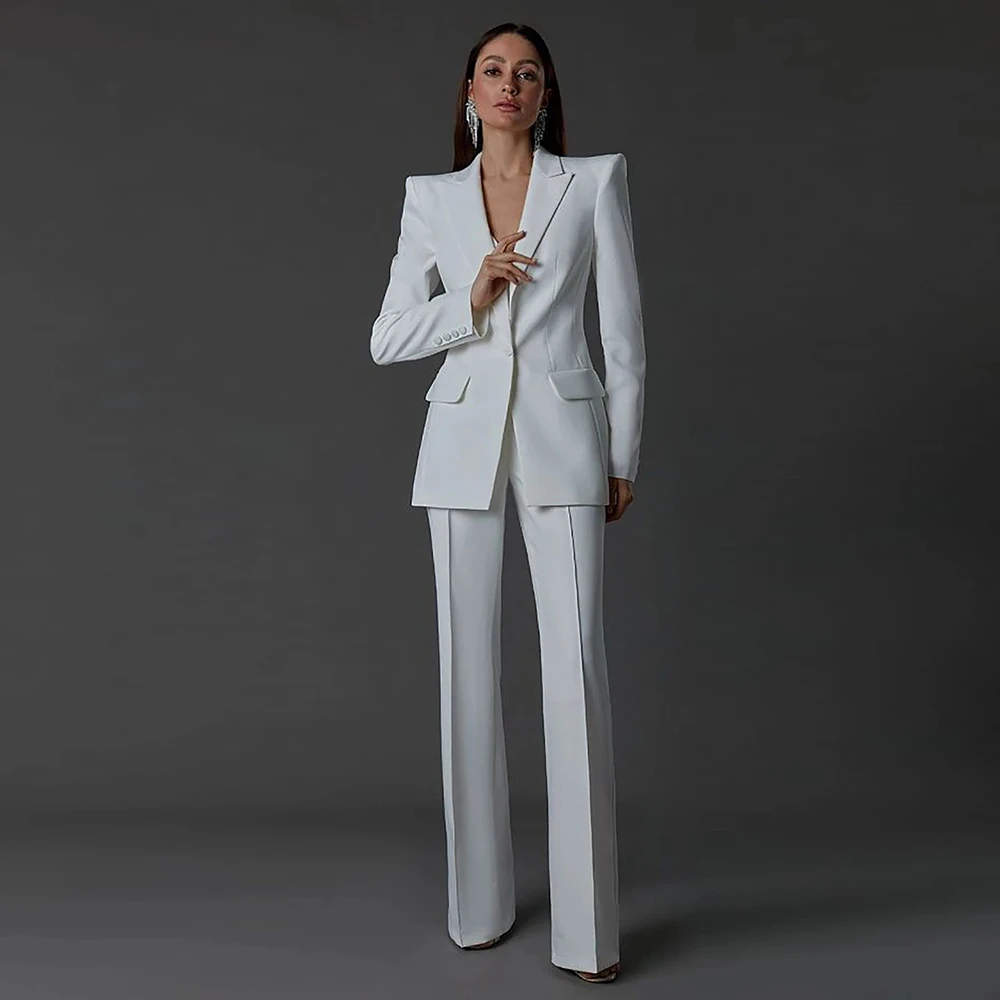 

White Pant Suits Women Single Button Blazer Tailore-Made Plus Size Mother Of Bride Dress Female Ladies Jacket Pants 2 Pieces Set