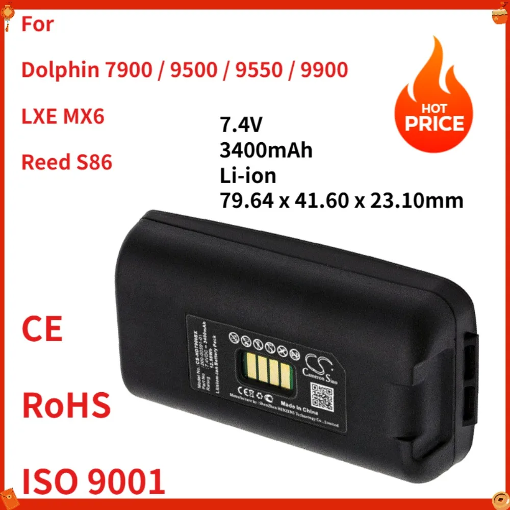Cameron Sino 7.4V 3400mAh Battery for Dolphin 7900/9500/9550/9900 LXE MX6 Reed S86 Barcode Scanner Li-ion Replacement