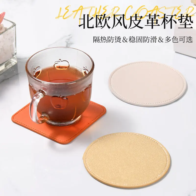 Cross-Border Wholesale Nordic Style Leather Coaster Heat Proof Mat Coffee Cup Mat Waterproof Anti-Scald Non-Slip Placematlogo