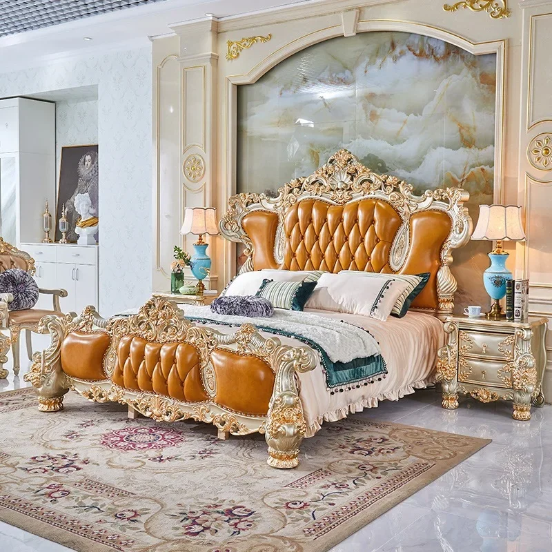 

Luxury European King Size Bed Frame Large Master Sleeping Design Bed Frame Bedding Floor Camas De Dormitorio Bedroom Furniture