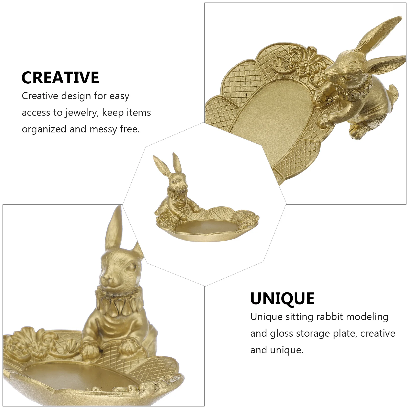 

Resin Jewelry Display Tray Creative Sitting Rabbit Shape Earrings Holder Decorative Jewelry Storage Plate for Home and Retail