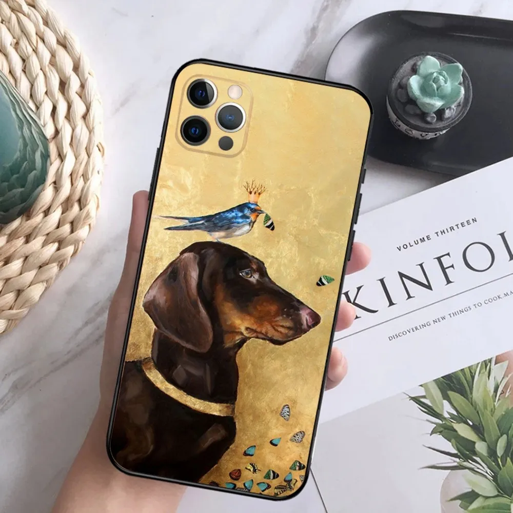 Casing Ponsel Hot Dog Anjing Dachshund untuk iPhone 16,15,14,13,12 Mini 11 Pro XR,X,XS,MAX 7,8 Plus Sampul Silikon Hitam Lembut