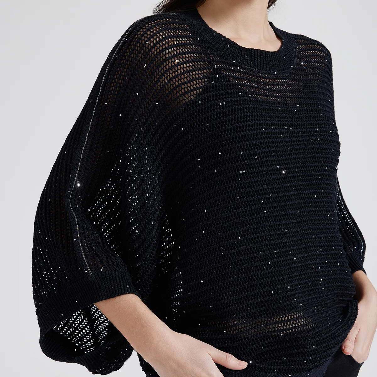 BC1029 High quality luxury women\'s clothing linen spring and summer hollow sequin knitted sweater
