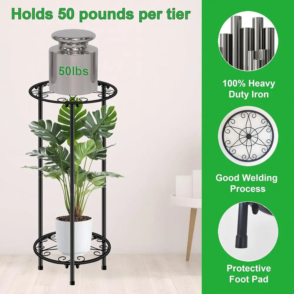 2-Tier Metal Plant Stand, Rust-Resistant, 23.9 Tall, Suitable for Indoor and Outdoor Use, Holds Multiple Potted Plants, Ideal fo