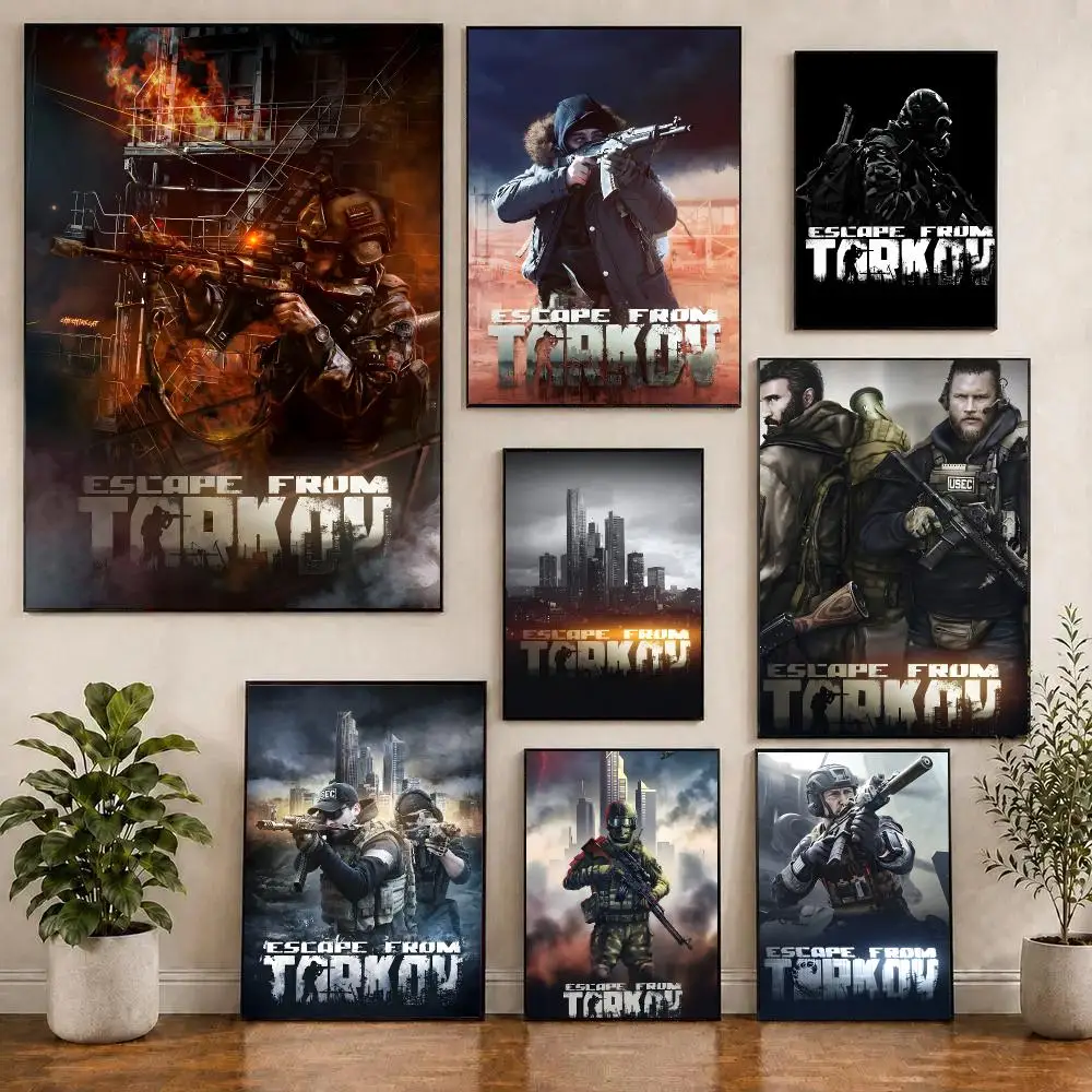 Game E-Escape From Tarkov Poster Self-adhesive Living Room Bedroom Party Bar Decor Moisture-proof Fade-resistant HD