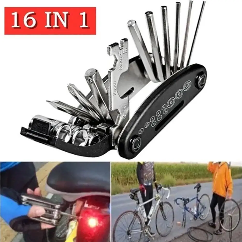 16-in-1 Multi-functional Bicycle Tool Hexagonal Screwdriver Socket Wrench Portable Folding Multi Purpose Tool For Bike Owne Y0E7