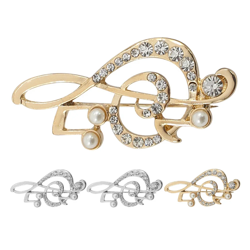

4 Pcs Music Symbol Brooch Jewelry Suit Sweater Lapel Pin Alloy Rhinestone Collar