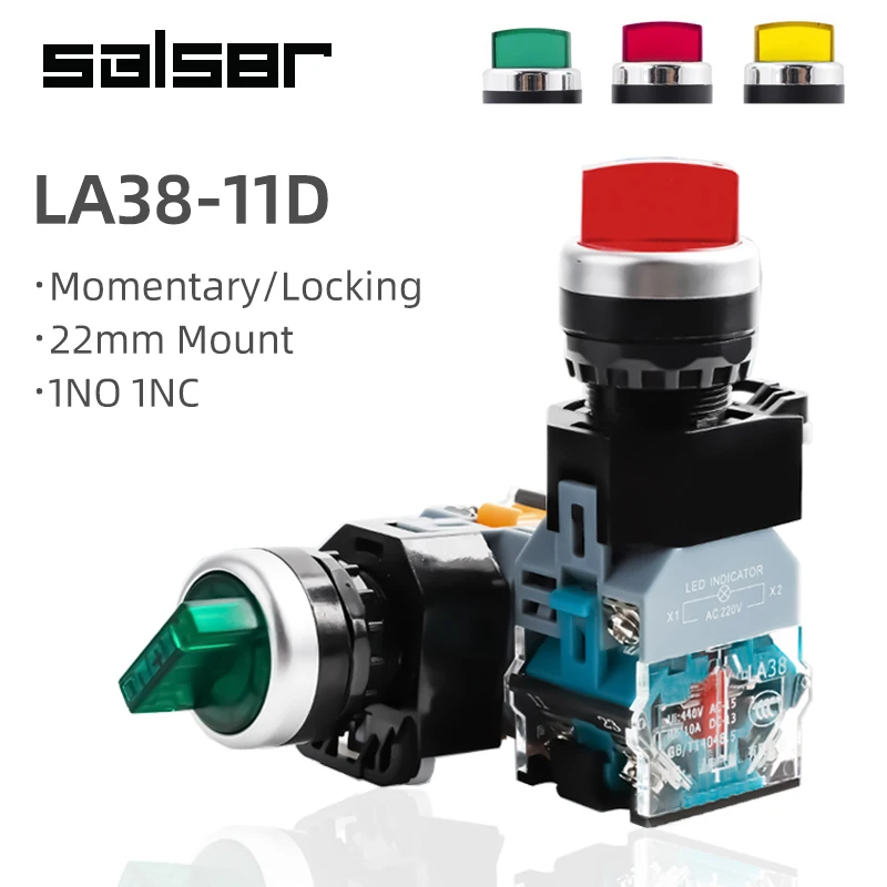 

Rotary Switch LA38-11XD Knob Fixed With LED Light 1NO1NC Self-locking Two/Three Positions 10A Selection 24V 220V