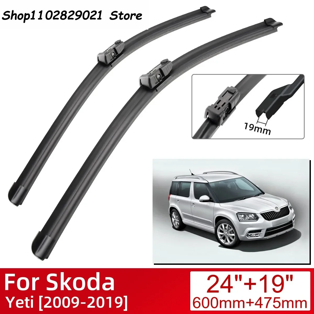 

For Skoda Yeti 2009-2019 Car Accessories Front Windscreen Wiper Blade Brushes Wipers 2019 2018 2017 2016 2015 2014 2013 2012