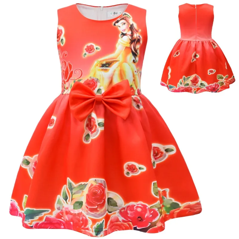 

Одежда принцессы Диснея с принтом колокольчика, платья для косплея для девочек, платья с бантом для девочек, детская одежда, летнее красное платье принцессы
