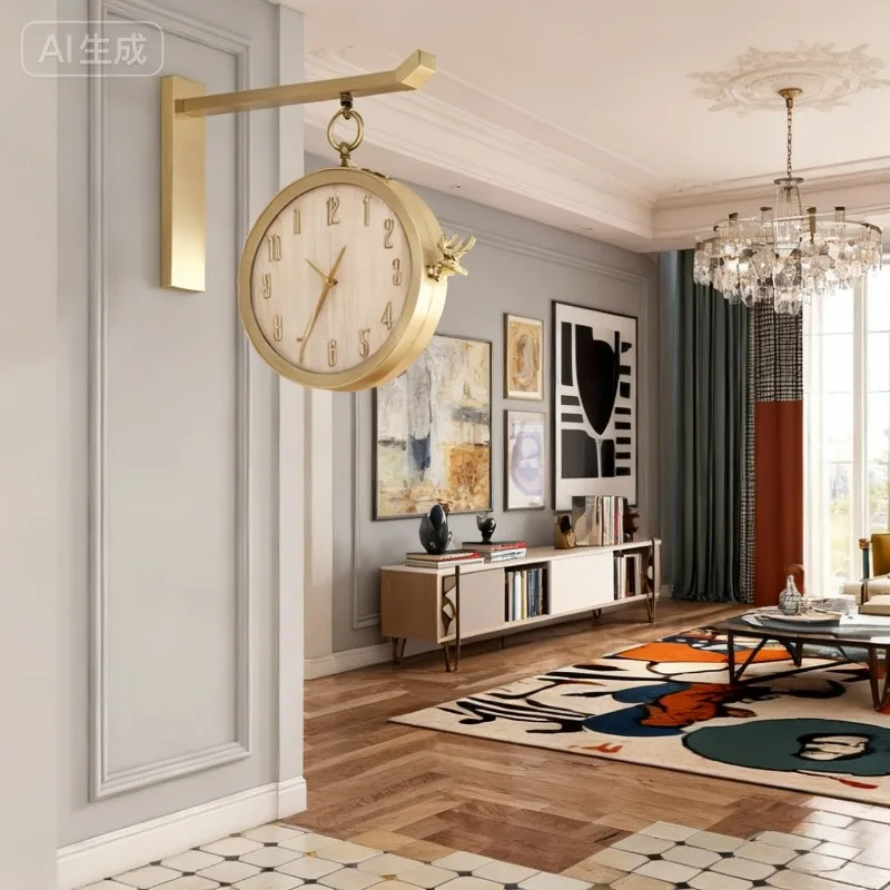 Double-sided Wall Clock Living Room Large Clocks Wall Art Watches Modern Metal Watch Silent Luxury Room Design Home Decoration