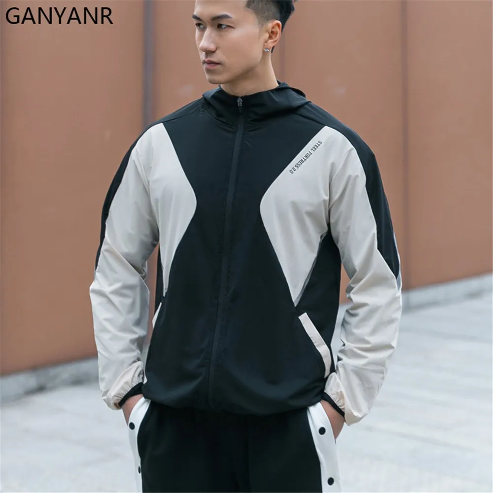 

GANYANR Tracksuit Men Coat Running Jackets Gym Hoodie Exercise Workout Training Sportswear Sports Bodybuilding quick dry fitness