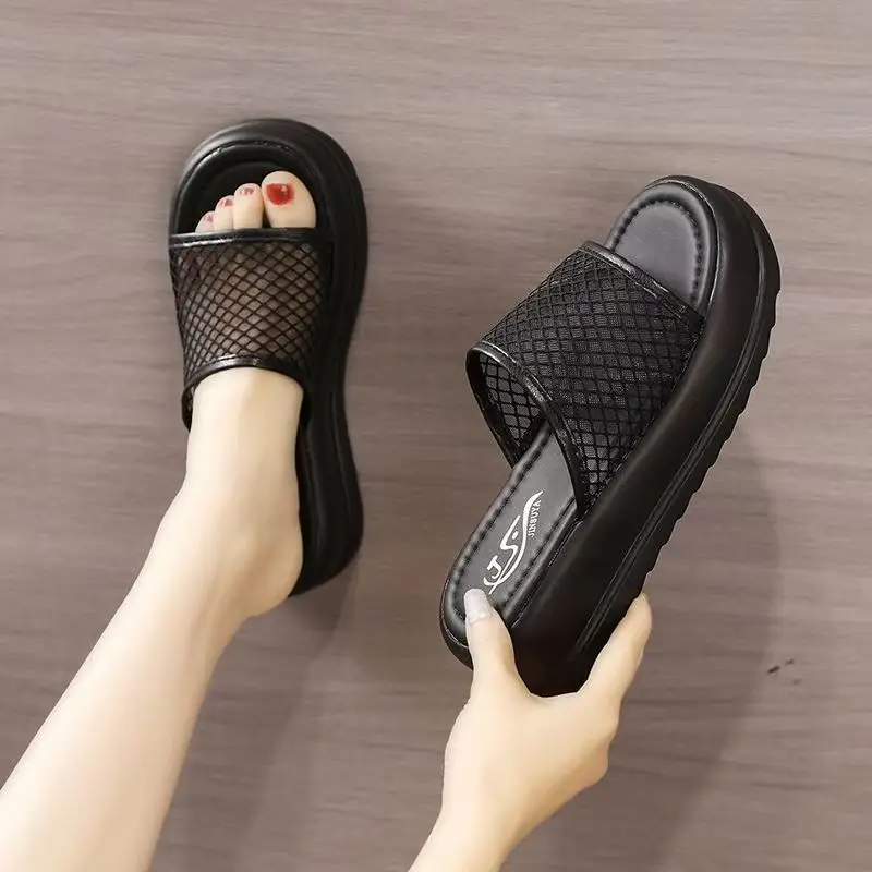 

Women's Summer New Open Toe Mesh Wedges Slippers Thick Sole Non Slip Lightweight Home Slippers Outdoor Beach Slippers Sandals