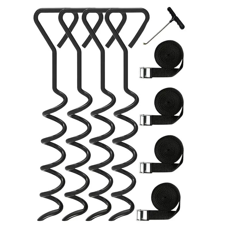 【ALLOWANCE】For Trampolines Corkscrew Shape Steel Stakes Heavy Duty Trampoline Parts Anchor Kit With T Hook