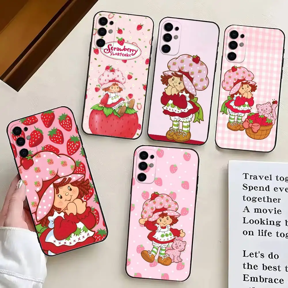

S-Strawberry GIRL S-Shortcake Anime Phone Case Black Silicone Soft For Samsung S25,S24,S21,S22,S23,S30,Ultra,S20,Plus,Fe,Lite
