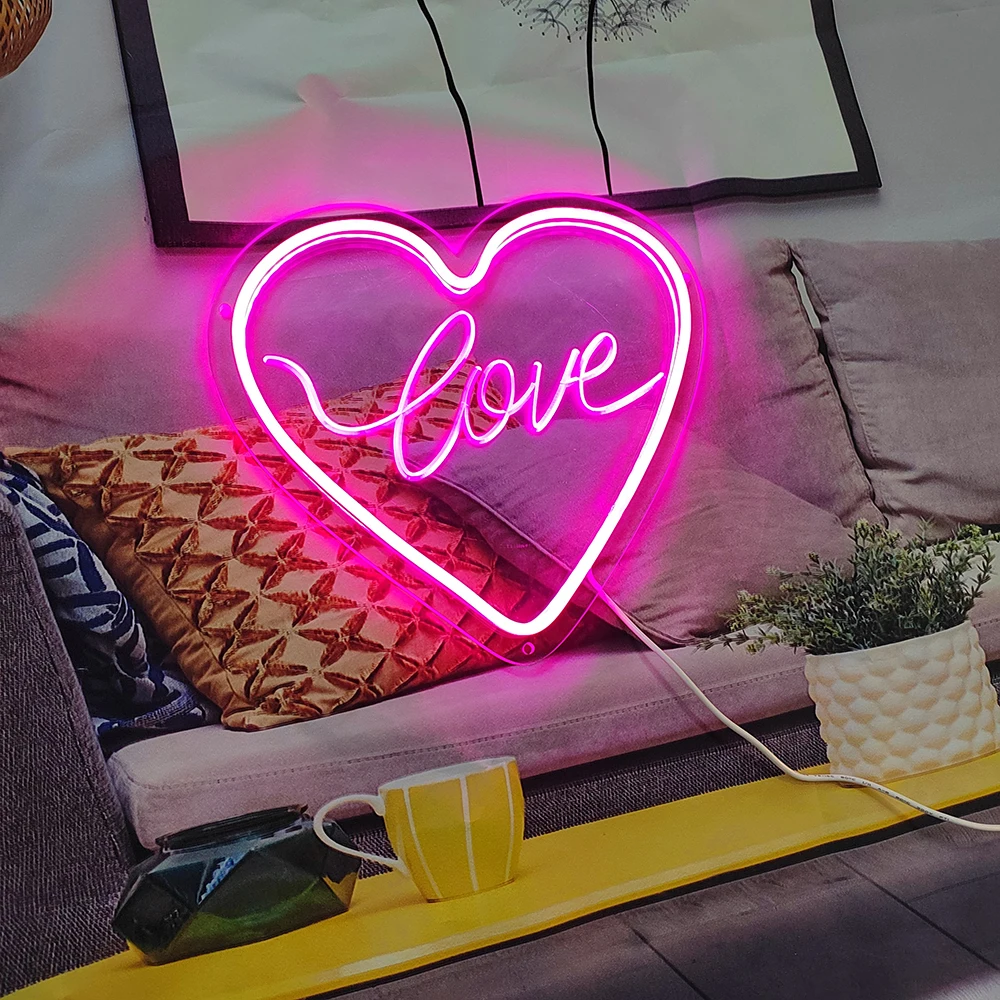 LOVE LED Neon Light Sign for Party Supplies, Girls Room Decoration Accessory, Table Decoration Home Decor Neon Night Light USB