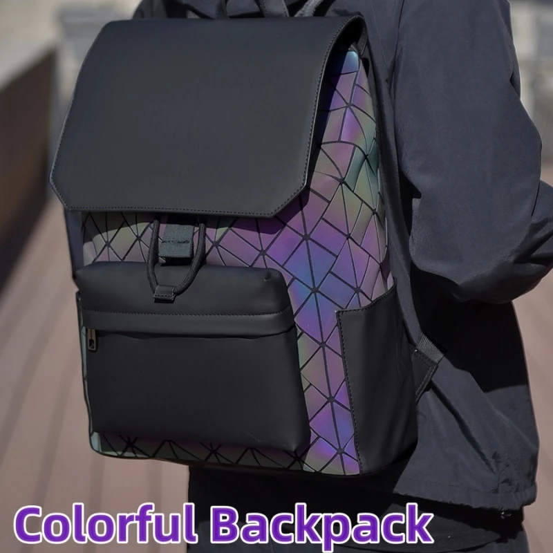 Mochila de grande capacidade para homens, casual, geométrica, grade de diamante, elegante, high-end e leve