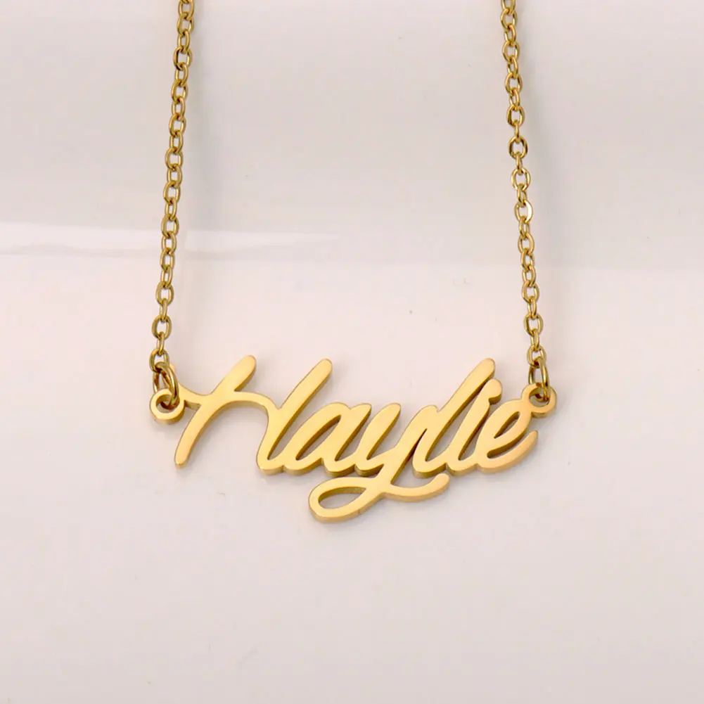 

AOLOSHOW Haylie Personalized Name Necklace Pendant for Women Gold Color Stainless Steel Choker Collar Jewelry