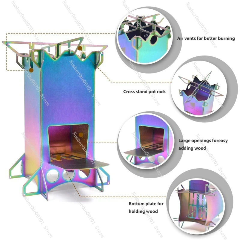 

Cross-border outdoor camping barbecue portable firewood stove removable folding rocket stove camping stove multi-fuel