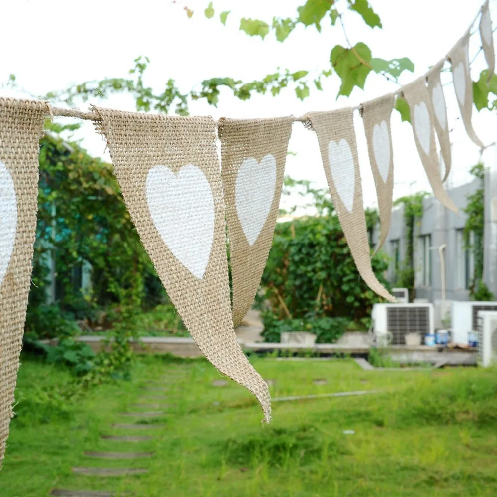 Jute Fabric Burlap Bunting Banners Rustic Just Married Mr Mrs Wedding Banner Garland Candy Bar Party Flags Vintage Wedding Decor