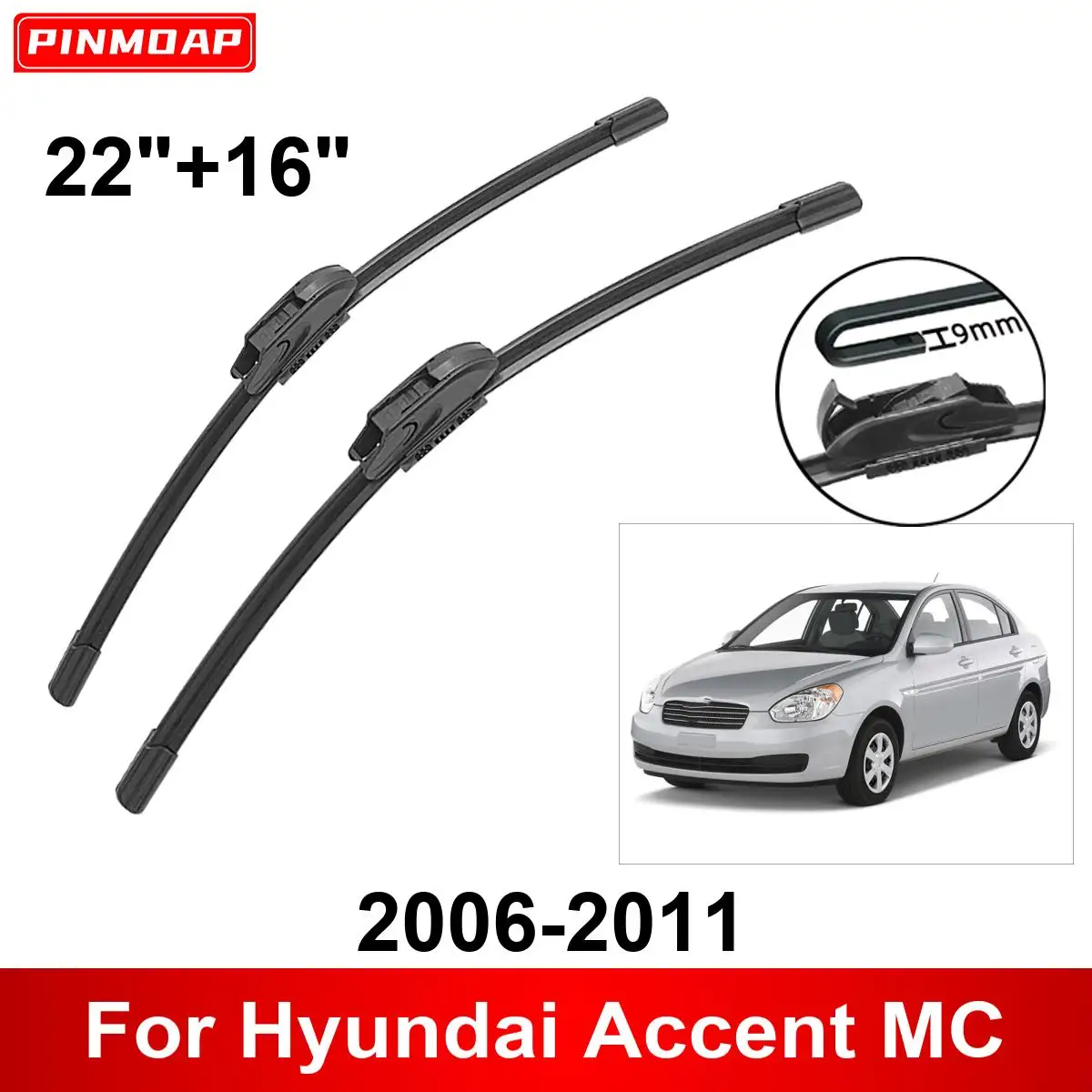 

Car Wiper for Hyundai Accent MC 2006-2011 22" + 16" Front Rear Wiper Blades Brushes Cutter Accessories 2007 2008 2009 2010 2011