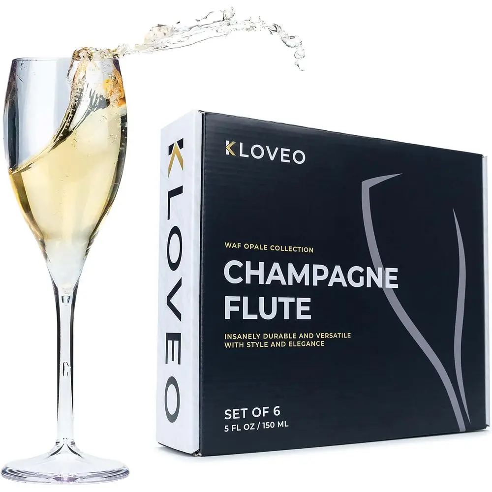 

Plastic Champagne Lutes - Set of 6 - Made in Italy - Insanely Durable and Reusable, Dishwasher Safe, 5 oz, Clear