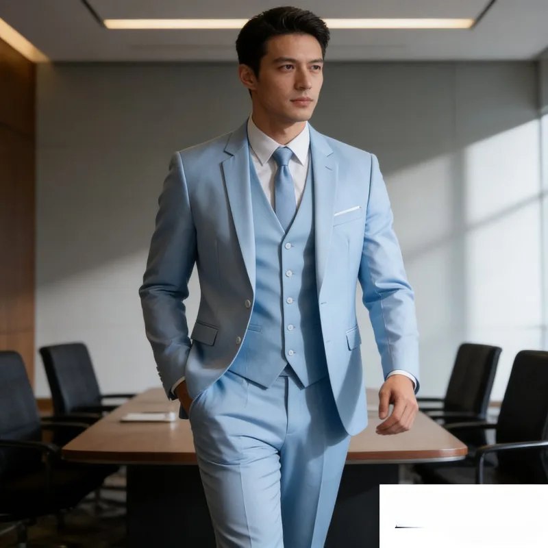 

Мужской костюм-двойка приталенного кроя: деловой, формальный, для жениха, свадебный, современный офисный комплект